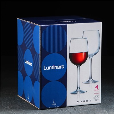 Бокалы для вина Luminarc Allegresse, 420 мл, стекло, набор 4 шт., стекло, прозрачные