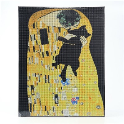 Алмазная мозаика с полным заполнением на холсте с подрамником «Поцелуй с котом», 40×50 см