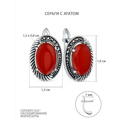 Серьги из чернёного серебра с агатом и марказитами HE1750-RD-LK