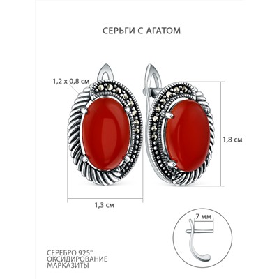 Серьги из чернёного серебра с агатом и марказитами HE1750-RD-LK