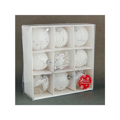 Ёлочные игрушки «Снежная изморозь», шары пластиковые, d=6 см, набор 9 шт., белый