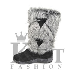 Женские унты, чернобурка, замша, литая подошва