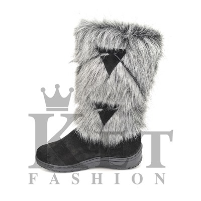 Женские унты, чернобурка, замша, литая подошва