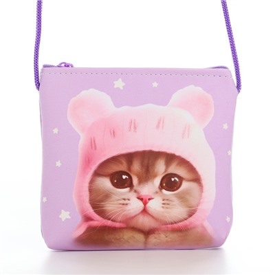 Сумка-кошелёк, для девочки через плечо «Котик в шапке», 13×13×2 см