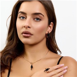 Комплект ювелирной бижутерии коллекция "Дубай" серьги, кулон и кольцо 18 р, покрытие позолота, вставка: стекло, цвет: черный, арт.414.298-18