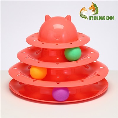 Игровой комплекс «Пижон» для кошек с 3 шариками, 24.5×24.5×13 см, розовый