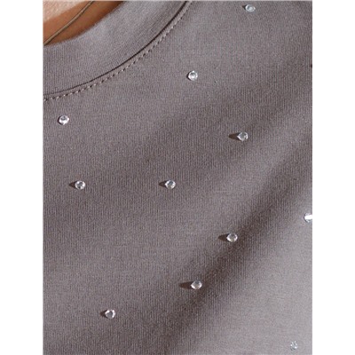 Нарядная футболка с принтом стразами из премиального хлопка с эластаном