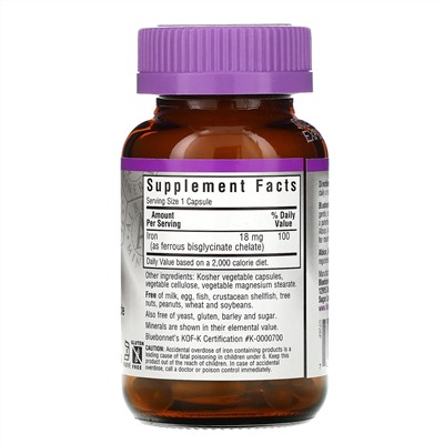 Bluebonnet Nutrition, железо в хелатной форме, 18 мг, 90 растительных капсул