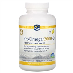 Nordic Naturals, ProOmega 2000-D, со вкусом лимона, 1250 мг, 120 мягких желатиновых капсул