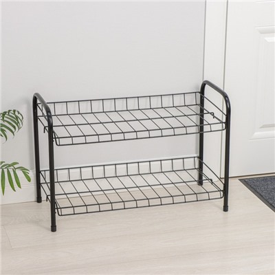 Этажерка для обуви разборная, 2 яруса, 66×28×44 см, чёрная