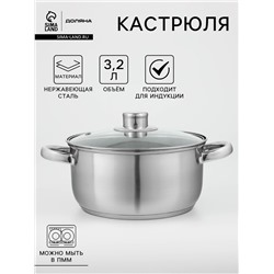 Кастрюля Доляна «Сильве», 3.2 л, d=20 см, капсульное дно, индукция, нержавеющая сталь