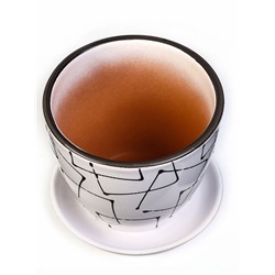 Горшок для цветов «Иллюзия», керамический, с поддоном, 1 л, белый с геометрическим орнаментом