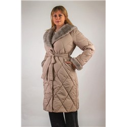Стеганое пальто с меховой отделкой арт. 23153 (Бежевый)