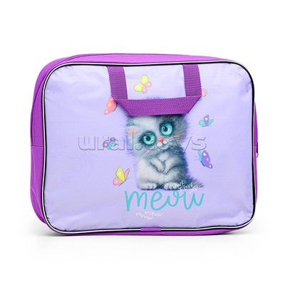 Папка для тетрадей широкая "Meow Cat" A4 (35x27x7 см) текстильная на молнии