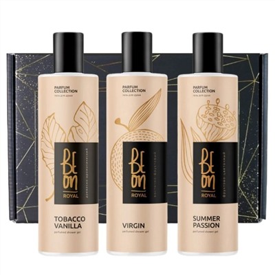 BeOn Подарочный набор парфюрованных гелей для душа №21 / Royal 3 Tobacco Vanilla, Summer Passion, Virgin, 260 мл x 3 21747