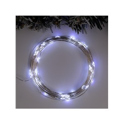 Гирлянда «Нить» 5 м роса, IP65, серебристая нить, 50 LED, 8 режимов, батарейки AAх3 (нет в комплекте), свечение белое