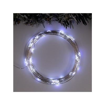 Гирлянда «Нить» 5 м роса, IP65, серебристая нить, 50 LED, 8 режимов, батарейки AAх3 (нет в комплекте), свечение белое