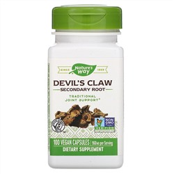 Nature's Way, Devil's Claw (чертов коготь), вторичный корень, 480 мг, 100 растительных капсул