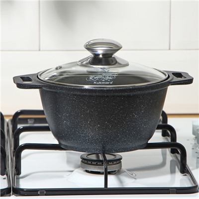 Кастрюля KUKMARA, 1 л, d=18 см, h=13.5 см, стеклянная крышка, антипригарное покрытие, литой алюминий, тёмно-серая