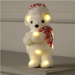 Светодиодная фигура «Мишка в шапке» 9×23×7 см, флок, батарейки CR2032×2 (не в комплекте), свечение тёплое белое