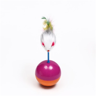 Мышь-неваляшка на шаре, 11×6 см, искусственный мех, фиолетовая, оранжевая