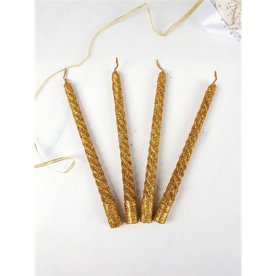 Свеча стержень 4 штук 20 см набор витая / BQ-1 /уп 144/ золото