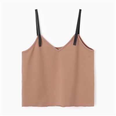 Топ с кожаными бретелями женский MINAKU : Casual Collection, бежевый, размер 48