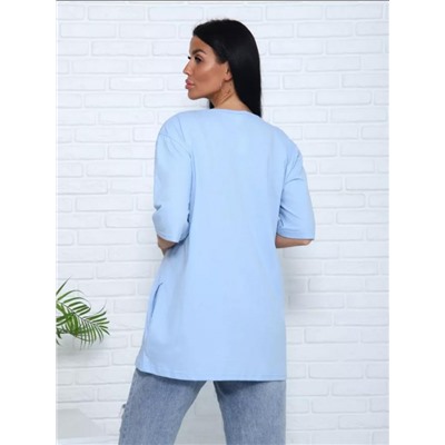 Футбола удлиненная с рисунком сердце и карманами, 785 (Голубой)