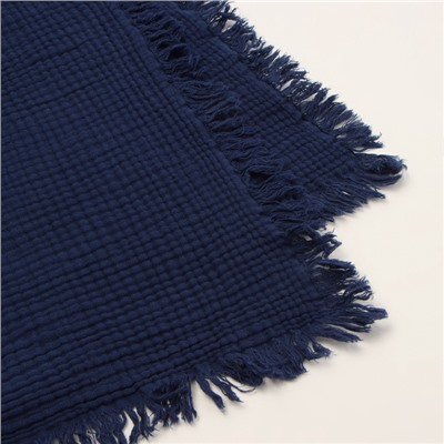 Плед с бахромой SL Home, муслин, 130×170 см, синий