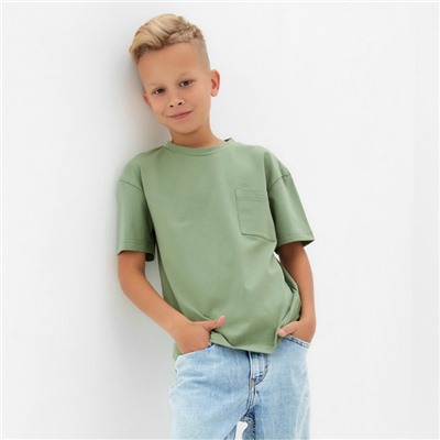 Футболка детская однотонная MINAKU: Casual Collection, цвет хаки, рост 110 см