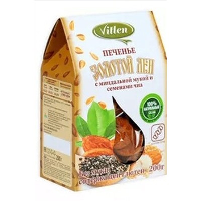 Печенье рисовое с миндальной мукой и чиа "Золотой Лён" 200г ЭКОПРОДУКТЫ, 1184387