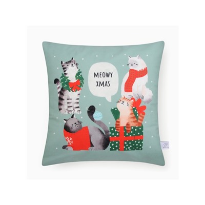 Наволочка декоративная новогодняя «Этель. Meow X-mas» 40×40 см, велюр