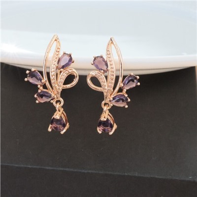 Серьги цветы ювелирная бижутерия коллекция "Дубай" позолота, вставка: фианиты, цвет: фиолетовый, арт.314.336