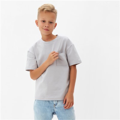 Футболка детская однотонная MINAKU: Casual Collection, серая, рост 110 см