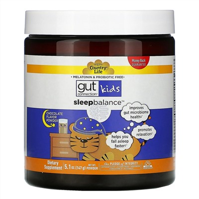 Country Life, Gut Connection Kids, Sleep Balance, пищевая добавка для детей для улучшения сна, порошок с шоколадным вкусом, 147 г (5,1 унции)