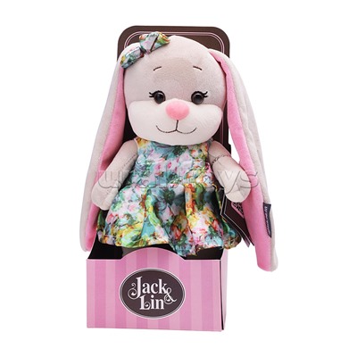 Зайка Лин в летнем платье с цветами, 20 см, в коробке