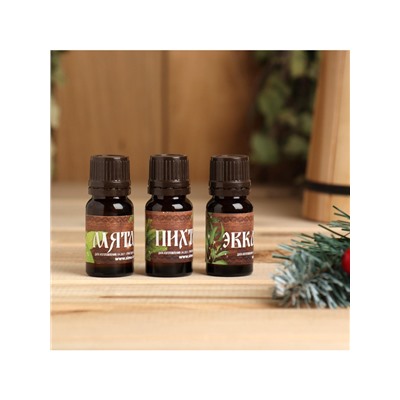 Новогодний набор эфирных масел «С Новым годом! С легким паром!», эвкалипт, мята, пихта, 3 шт. по 10 мл