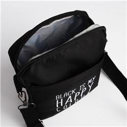 Сумка молодёжная на длинном ремне Black is my happy color, 20×15×3 см, отдел на молнии, чёрная