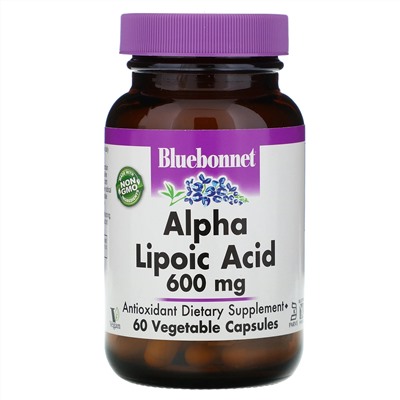 Bluebonnet Nutrition, Альфа-липоевая кислота, 600 мг, 60 растительных капсул