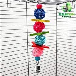 Игрушка для птиц, мячики такрау с колокольчиком и бусинам, микс цветов