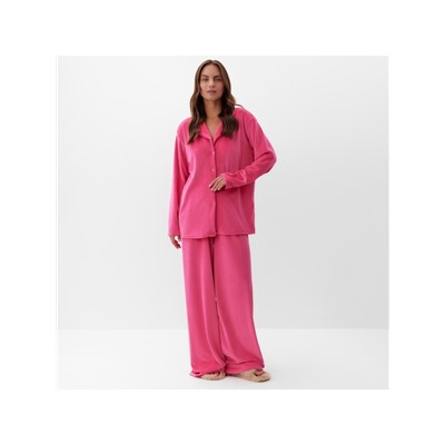Пижама женская (рубашка, брюки) KAFTAN Plushy, размер 52-54, цвет фуксия