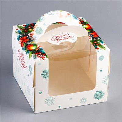 Коробка под бенто - торт с окном новогодняя «Загадай желание», 16×16×12.5 см