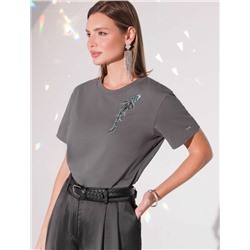 Нарядная футболка с принтом фольгой из премиального хлопка с эластаном