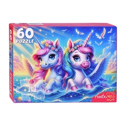 Пазлы 60 "Волшебные Единороги в море"