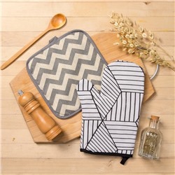 Кухонный набор «Доляна», варежка, прихватка, 100% пэ, рогожка 200 г/м, белый/серый