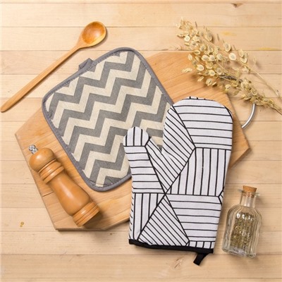 Кухонный набор «Доляна», варежка, прихватка, 100% пэ, рогожка 200 г/м, белый/серый