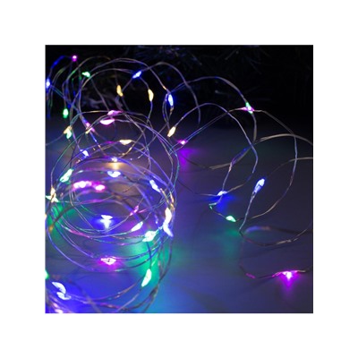 Гирлянда «Нить» 10 м роса, IP20, серебристая нить, 100 LED, свечение мульти, 12 В