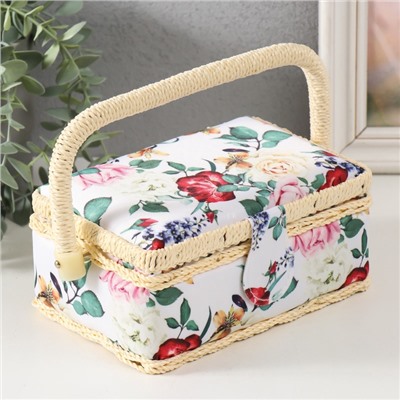 Шкатулка для рукоделия и шитья «Садовые цветы», хранение ниток, иголок, мелочи, 18×12×9.5 см