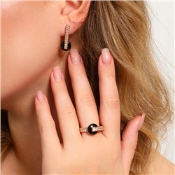 Комплект ювелирной бижутерии коллекция "Дубай" серьги и кольцо 19 р, покрытие позолота, вставка: фианиты, цвет: черный и прозрачный, арт.213.981-19