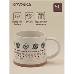Кружка SL Home «Новый год.Снежинки», 430 мл, фарфор, бежевая